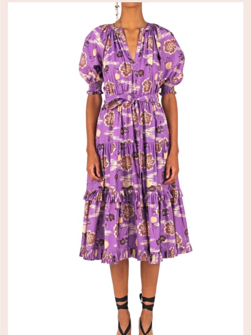 Ulla Johnson Dasha Lavender Purple Floral Tiered Midi Dress
